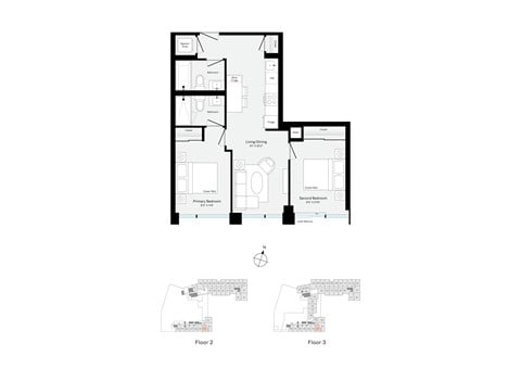 Floor plan for 2 beds, 2 baths, 699 sqft
